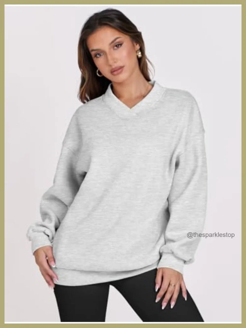Oversized V Neck Fleece Sweatshirt, Rayon Blend Long Sleeve Pullover, Casual